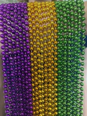 24pcs Mardi Gras Bead Necklaces - Purple, Gold & Green